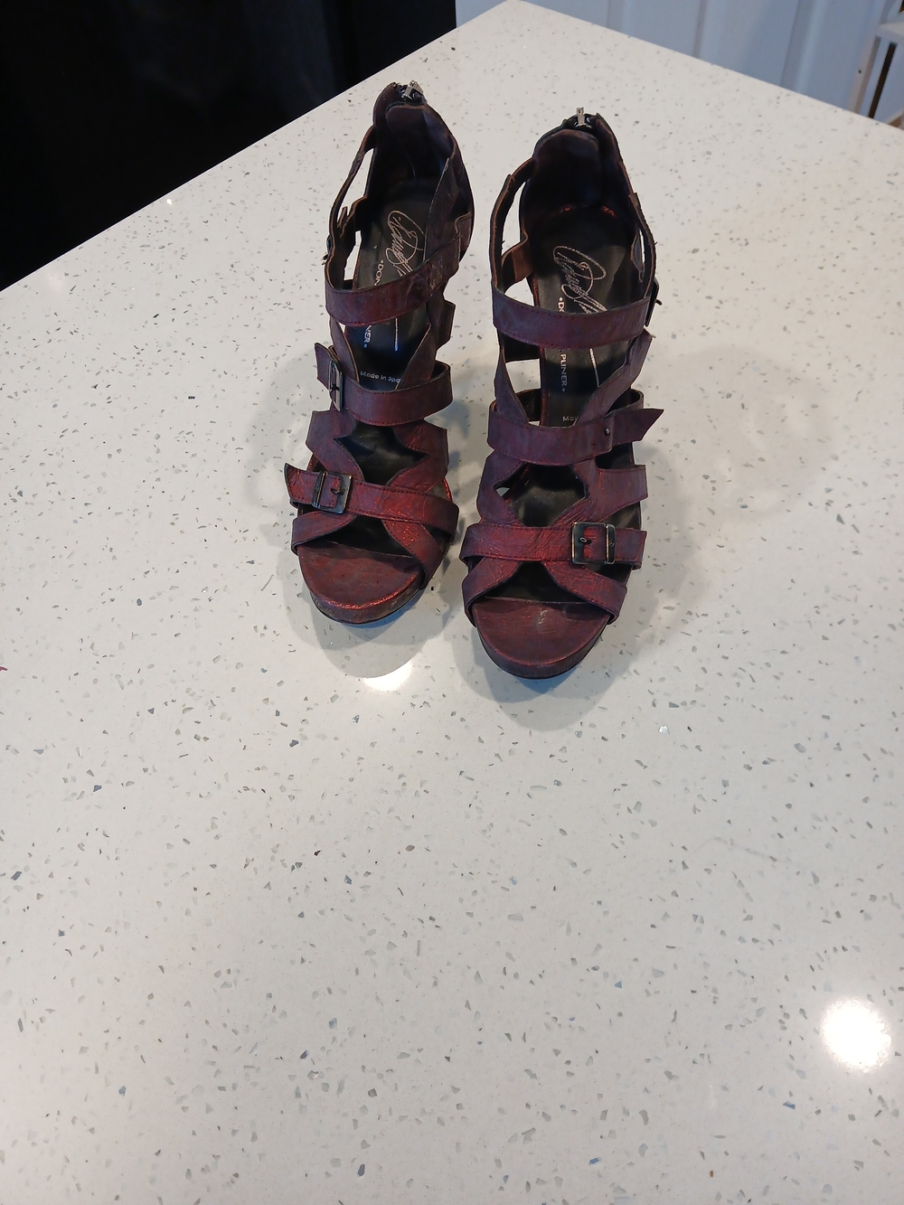Donald J. Pliner Burgundy Strappy Buckle High-Heel Sandals